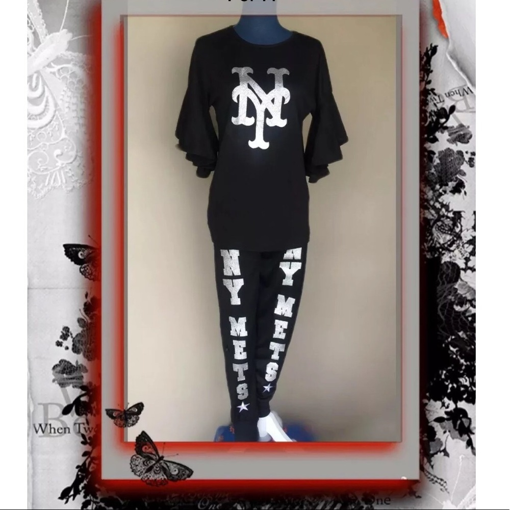 NEW YORK METS 2pc lounge Top+ Leggings Glitter